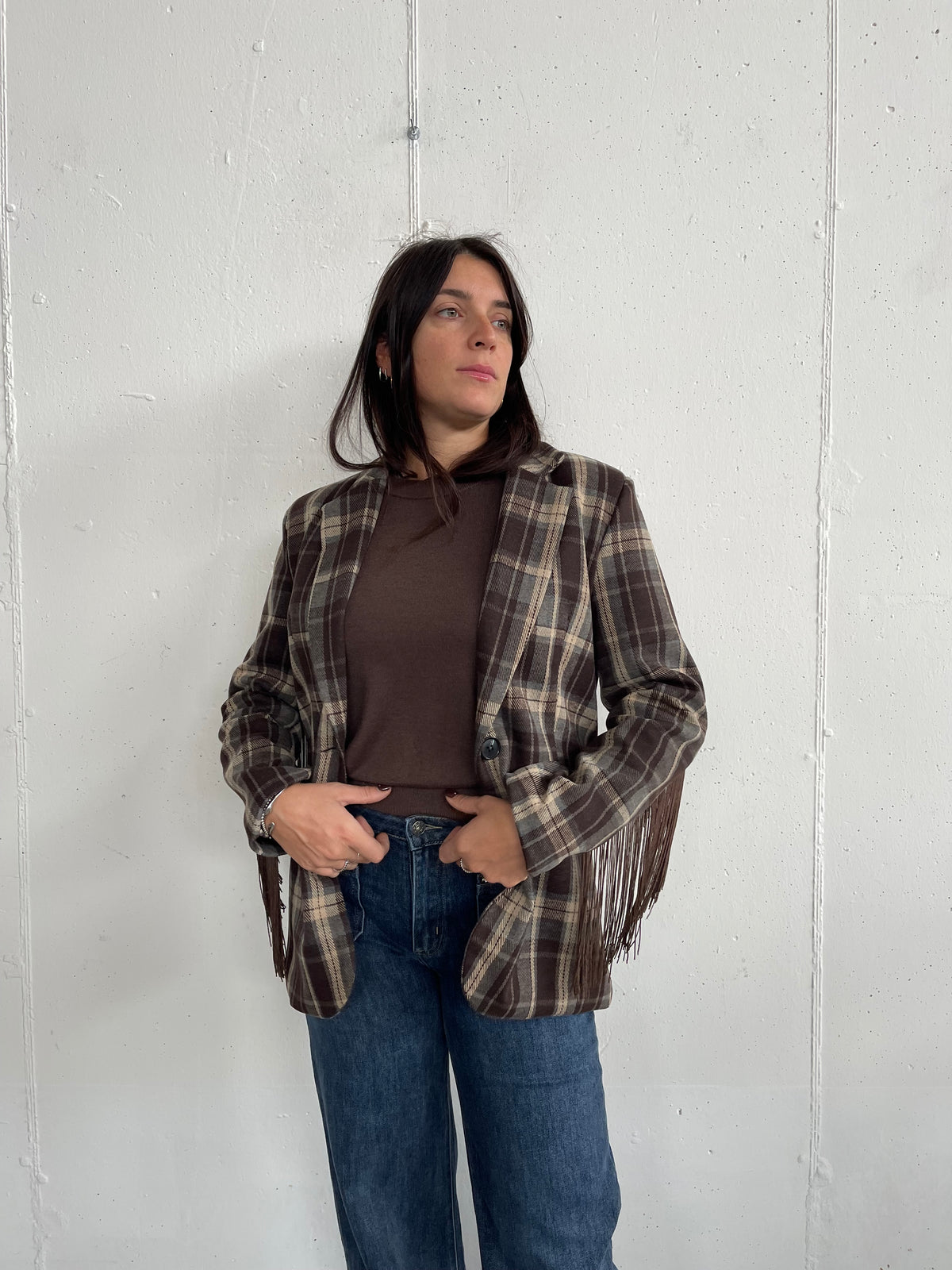Blazer con frange solo sul retro