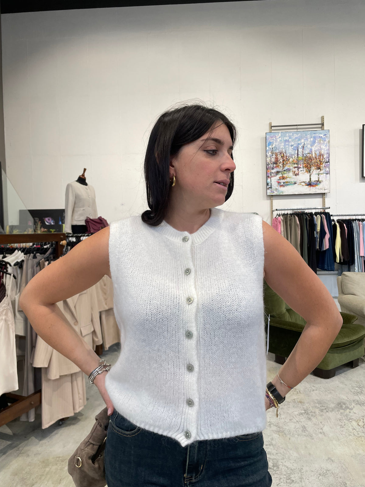 Gilet con bottoncini in misto mohair