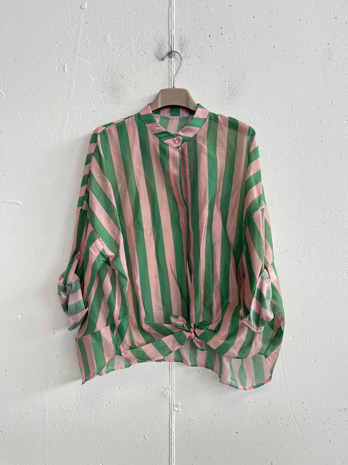 Camicia a Righe con Collo alla Coreana in Tencel - Taglia Unica