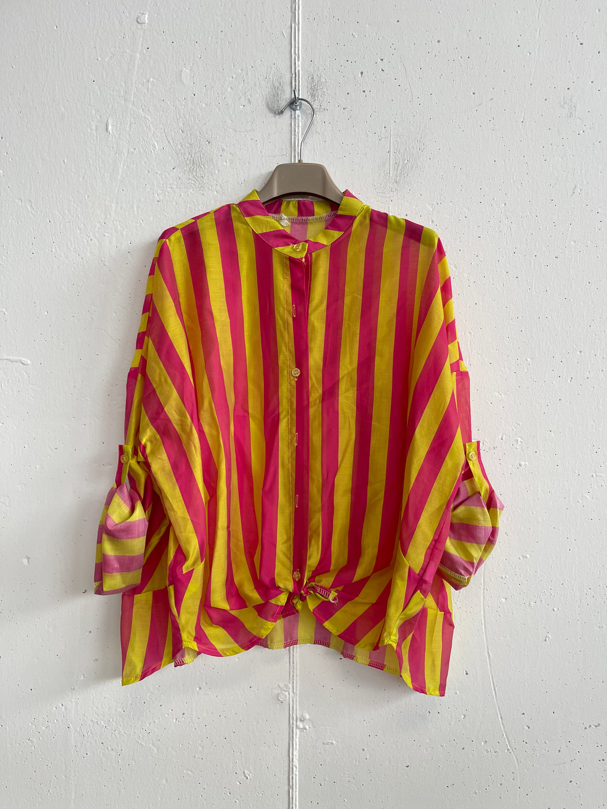 Camicia a Righe con Collo alla Coreana in Tencel - Taglia Unica
