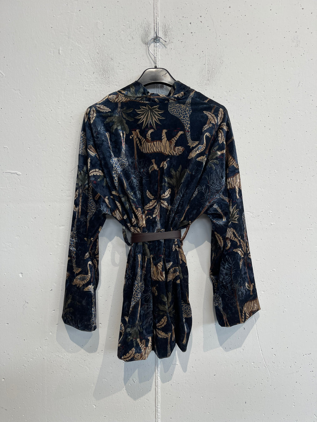 Kimono in ciniglia con cintura ed interno in fantasia