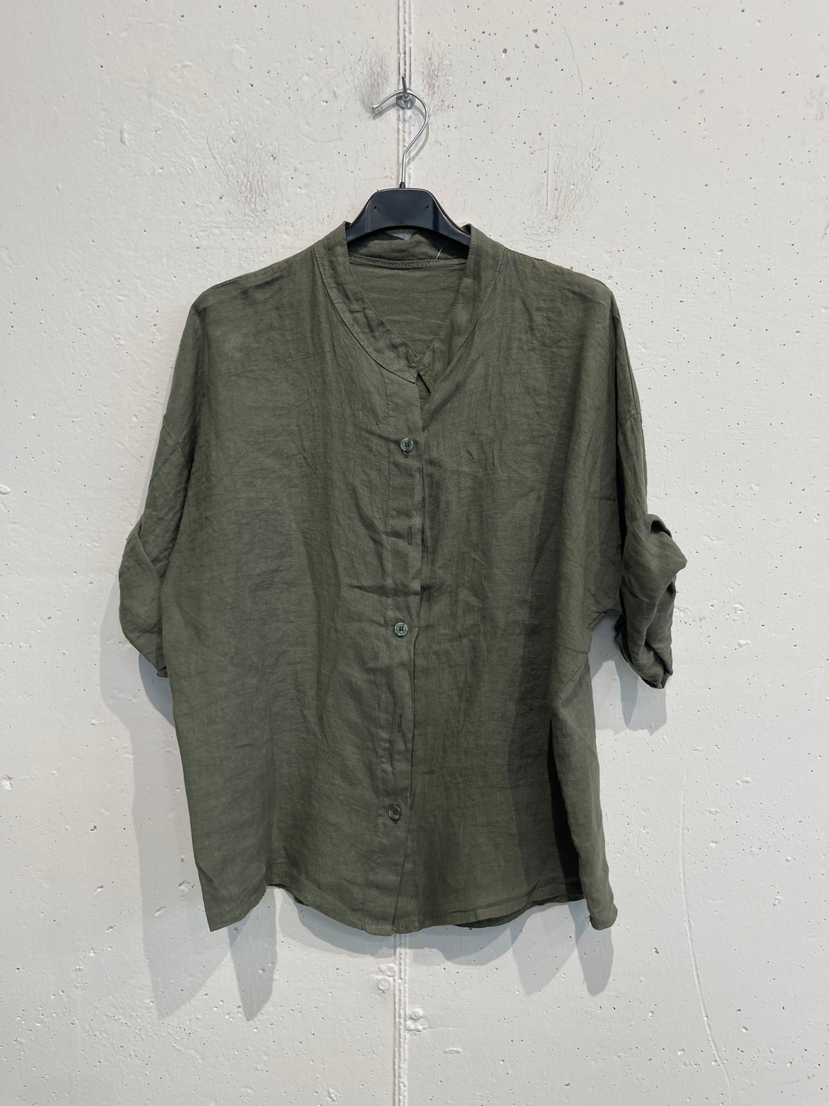 Camicia collo alla coreana in puro lino