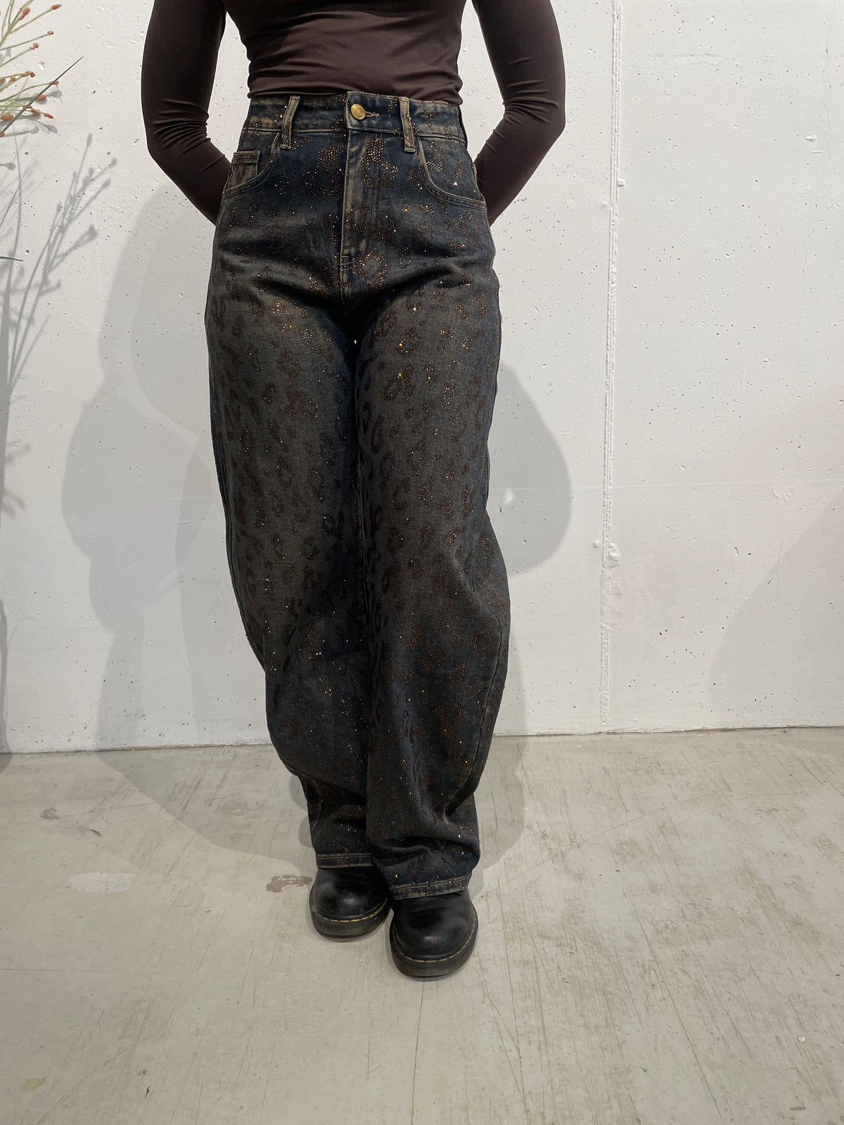 Jeans maculato con glitter