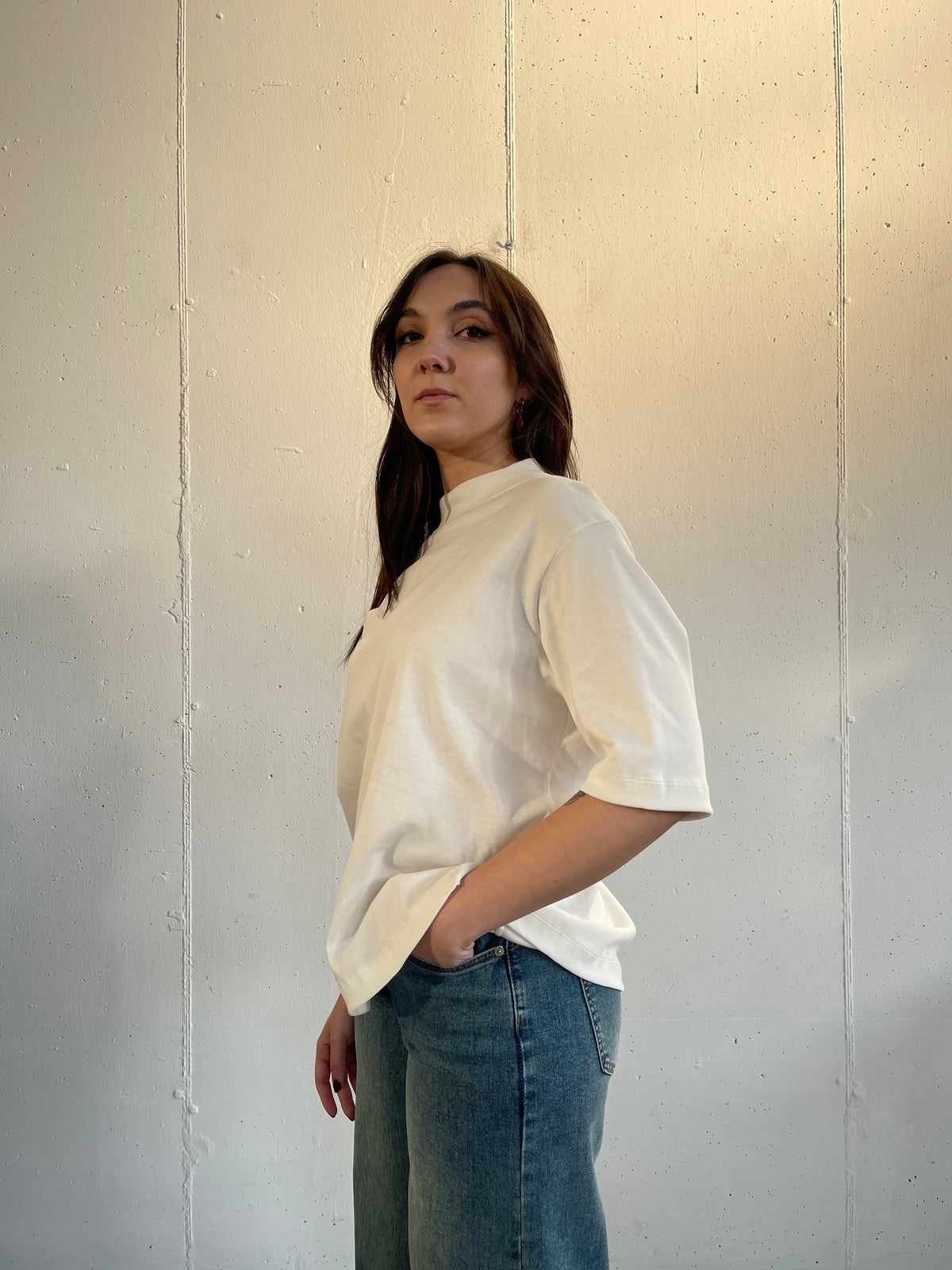 T-shirt collo coreana 100% cotone