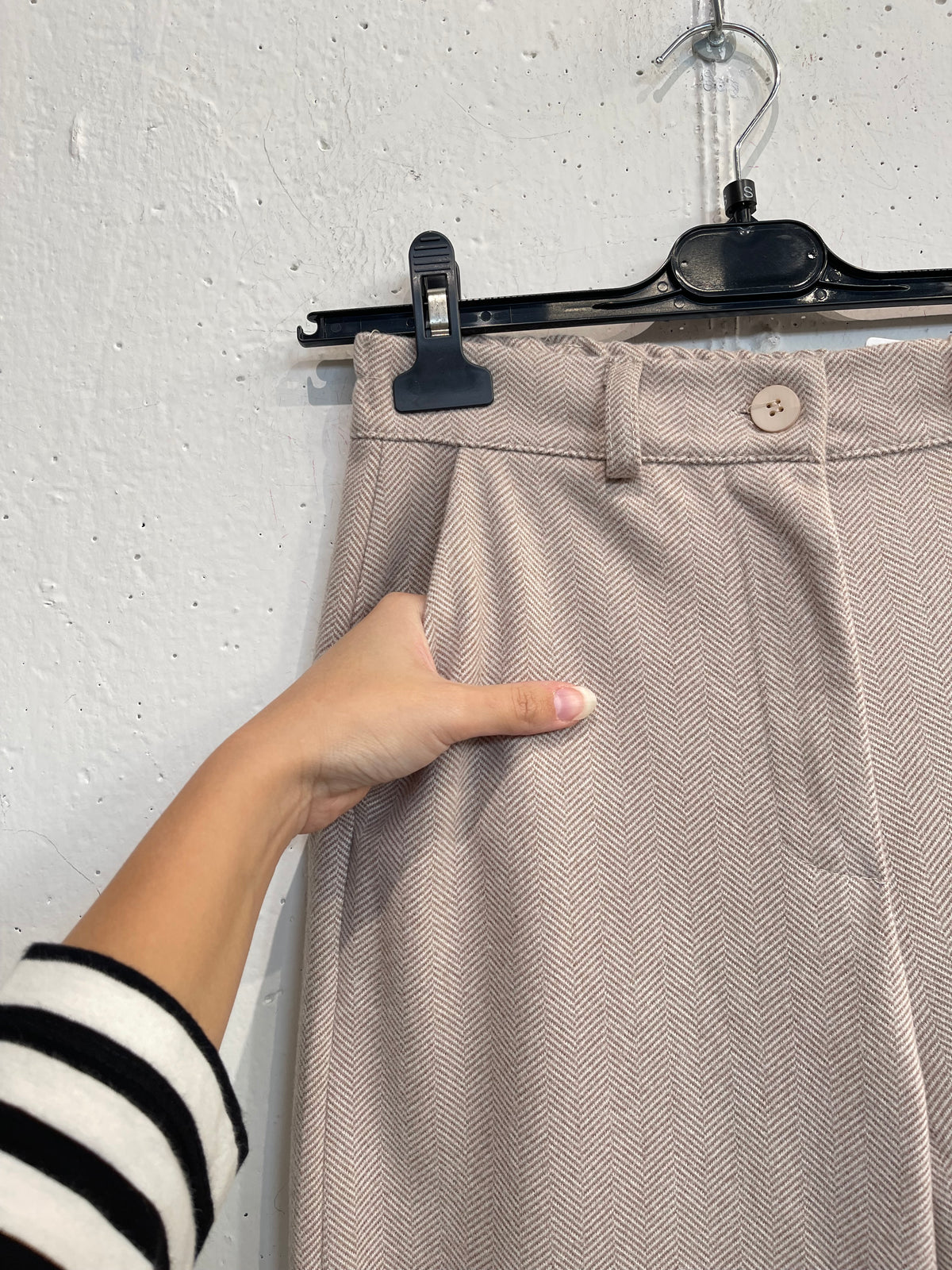 Pantalone palazzo in panno a spina di pesce