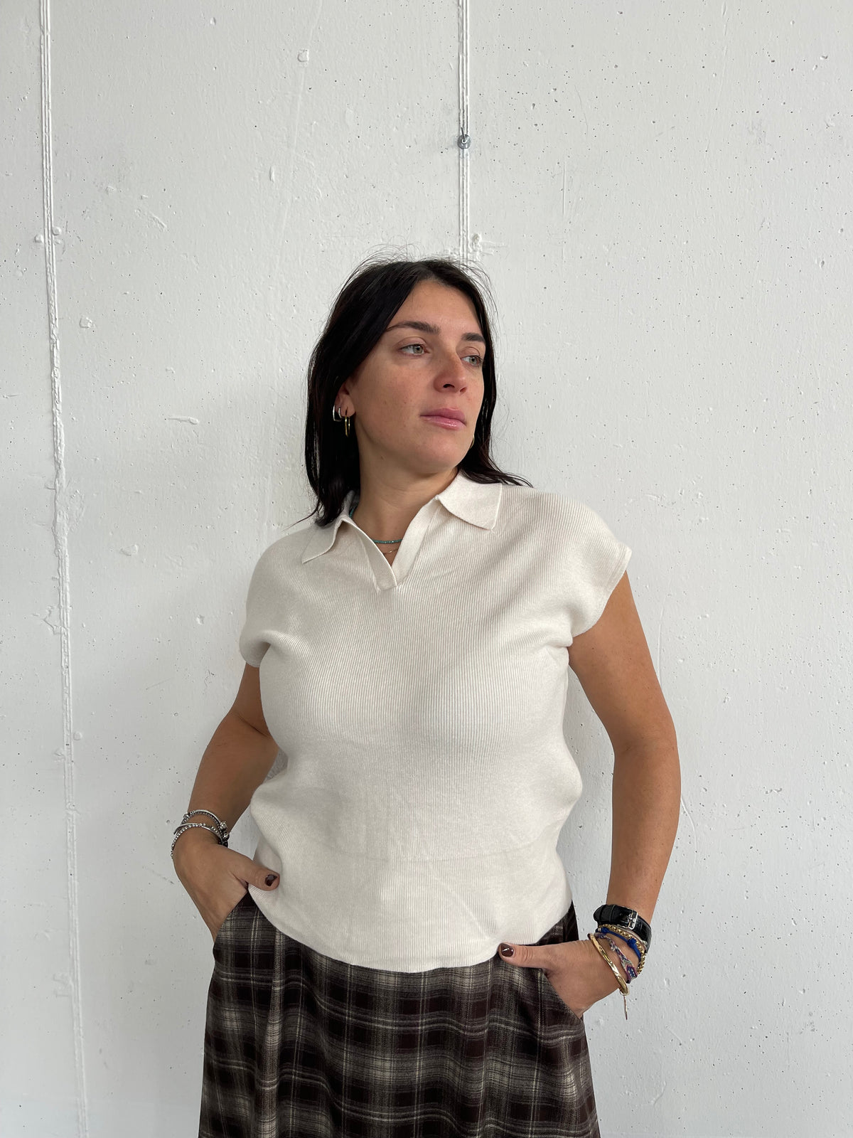 Maglia a costine con collo a polo