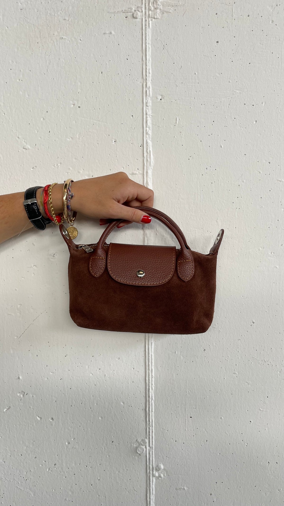 Borsa tracolla mini in pelle e camoscio