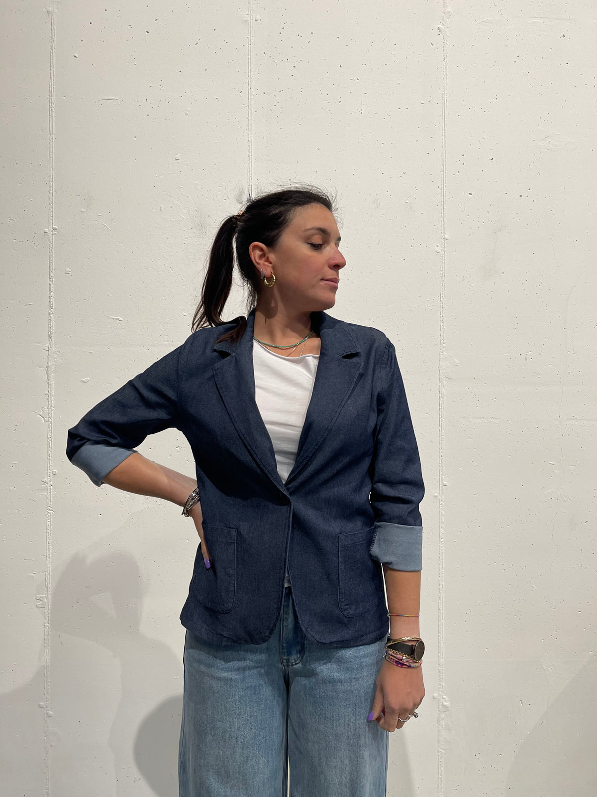 Giacca di tela jeans con con bottone