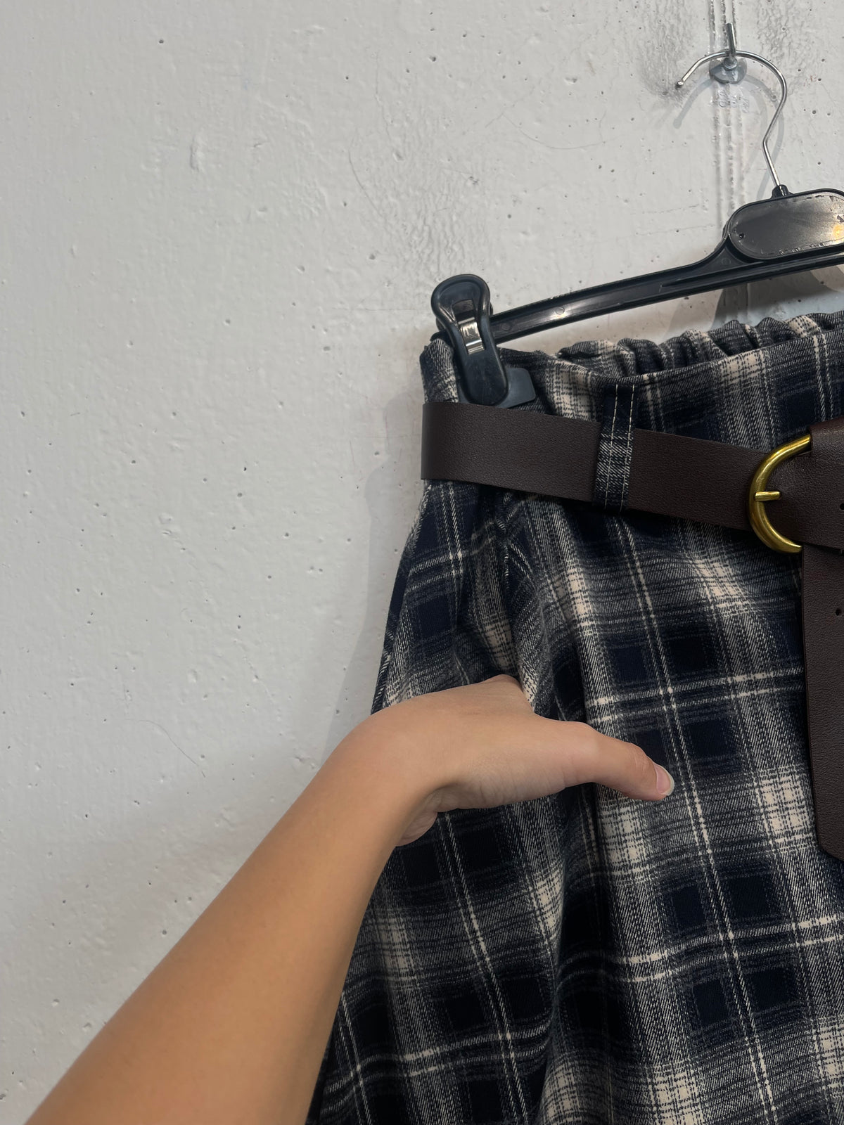 Gonna Midi a quadri con cintura e tasche