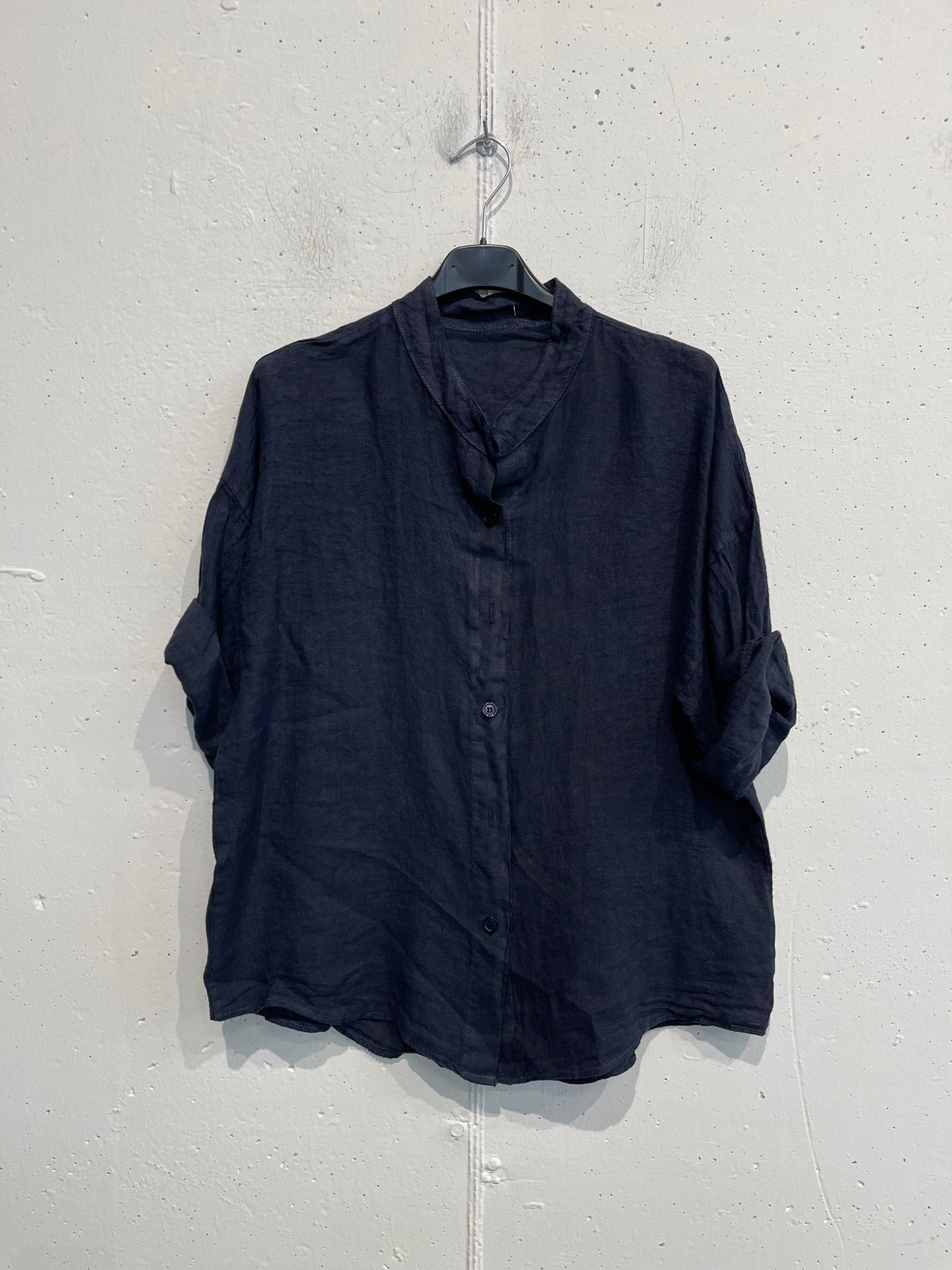 Camicia collo alla coreana in puro lino