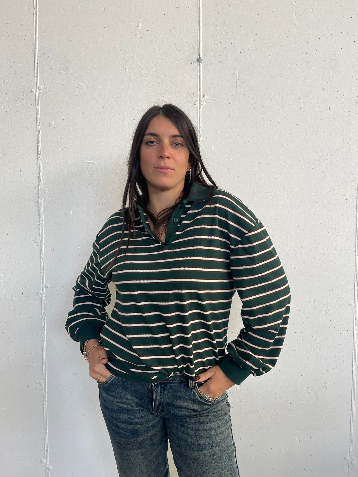 Polo manica lunga a righe con polsini