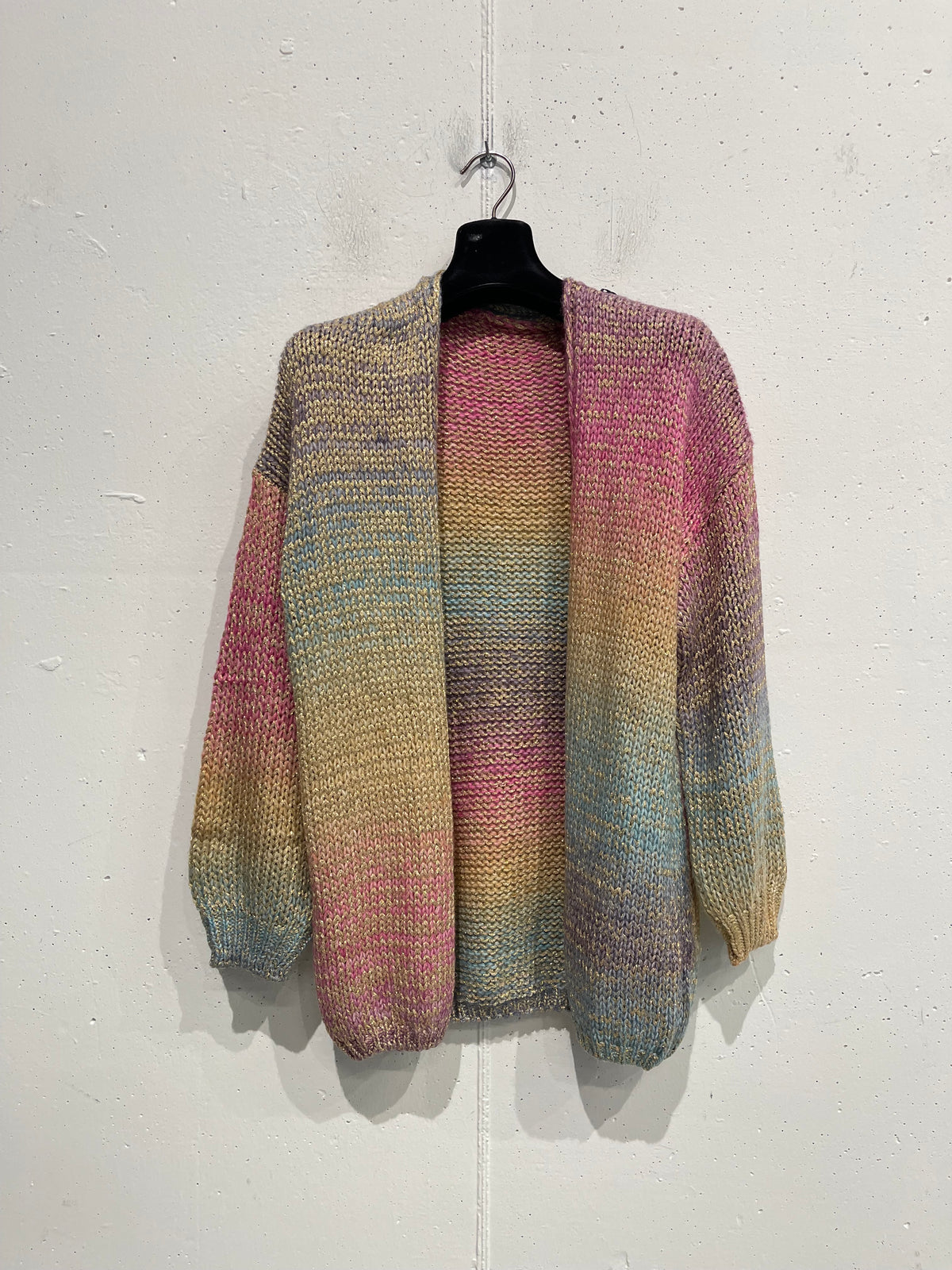 Cardigan misto lana con filo metallizzato