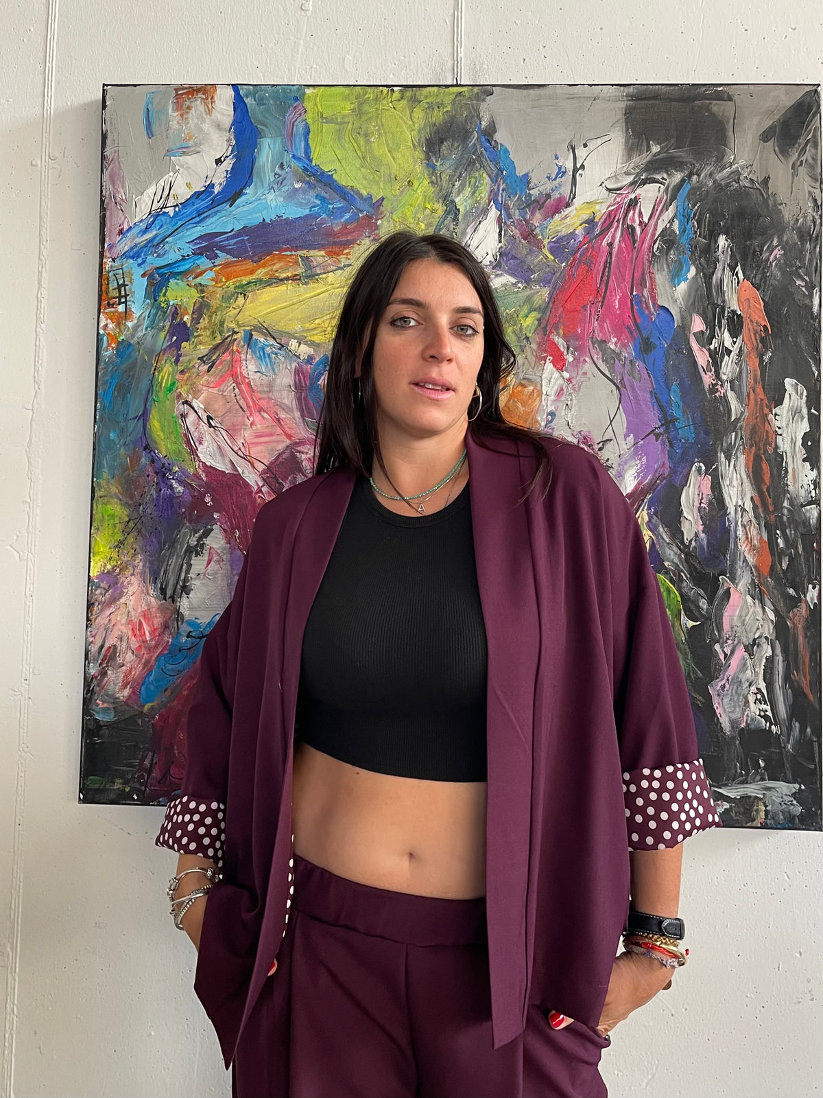 Blazer stile kimono con fodera a pois CLARISSA