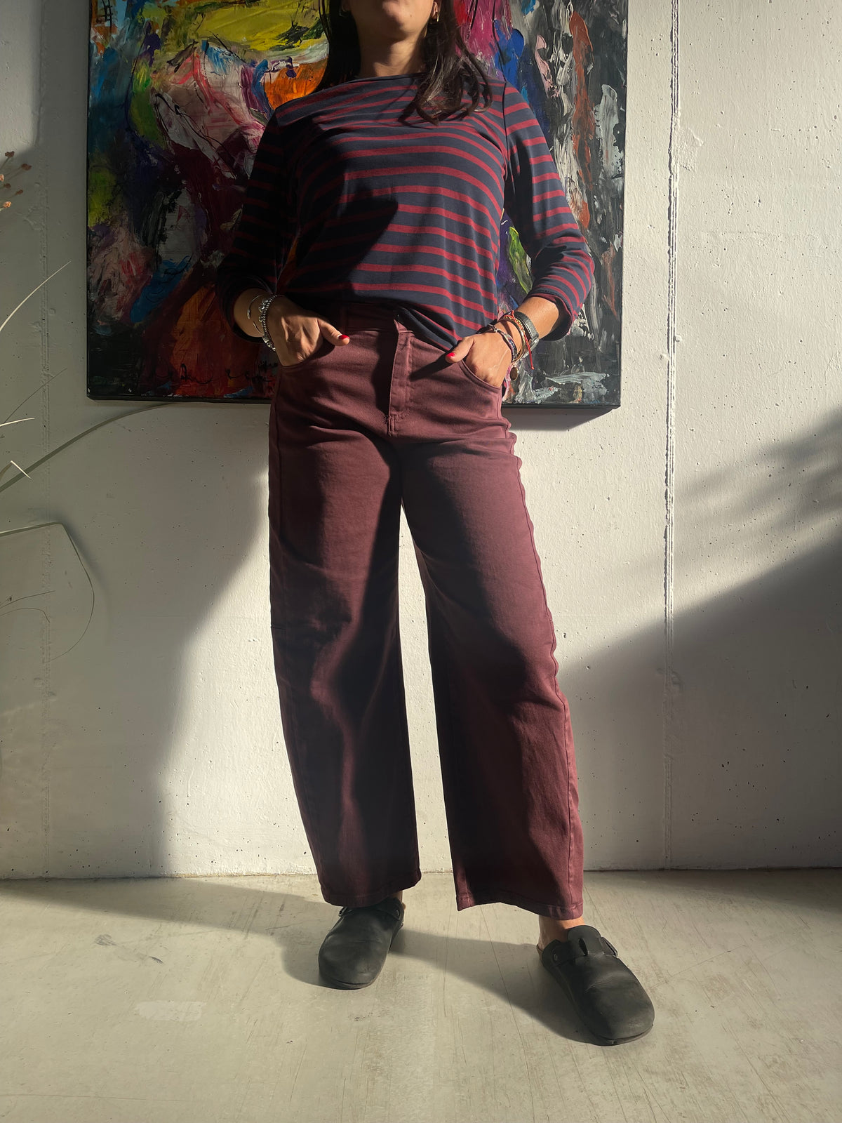 Pantalone balloon in tessuto effetto jeans