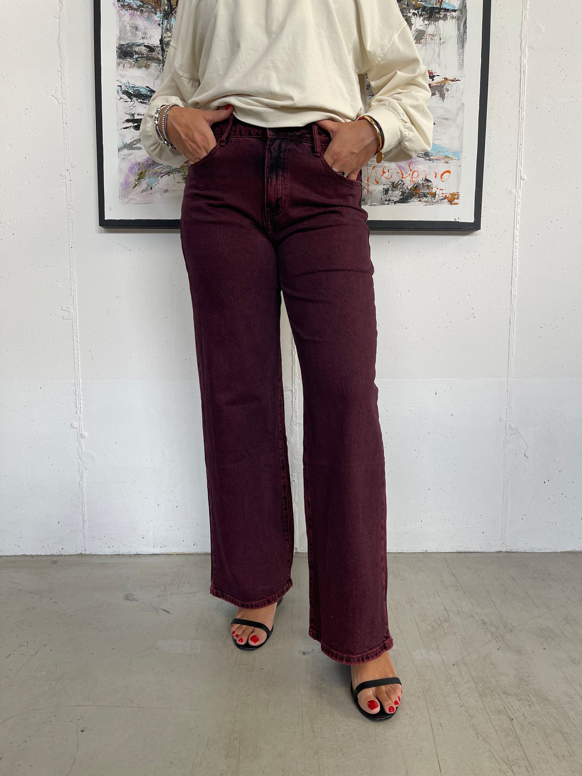Jeans wide leg bordeaux