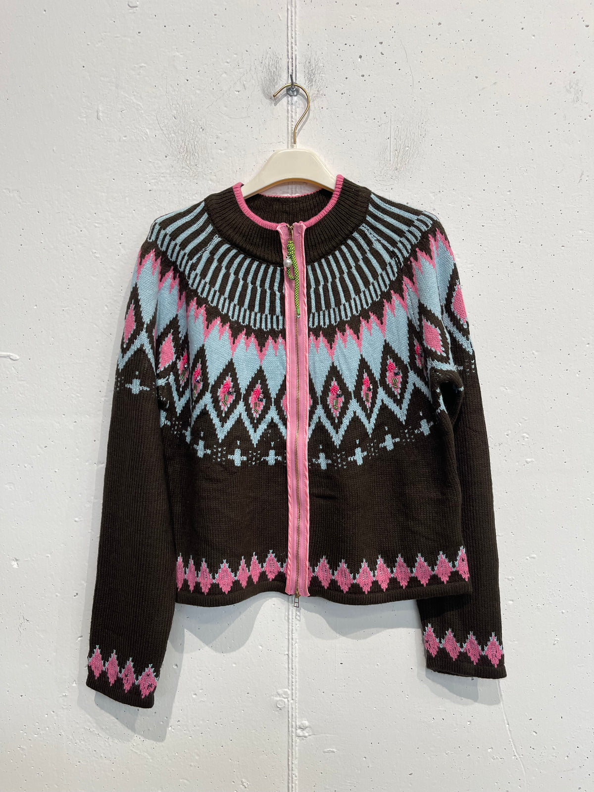 Cardigan in maglia con zip motivo Fair Isle