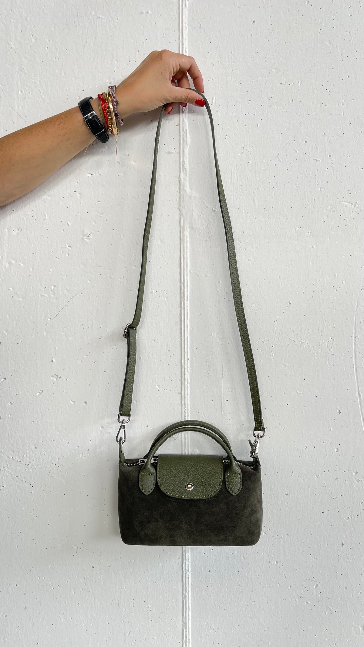 Borsa tracolla mini in pelle e camoscio
