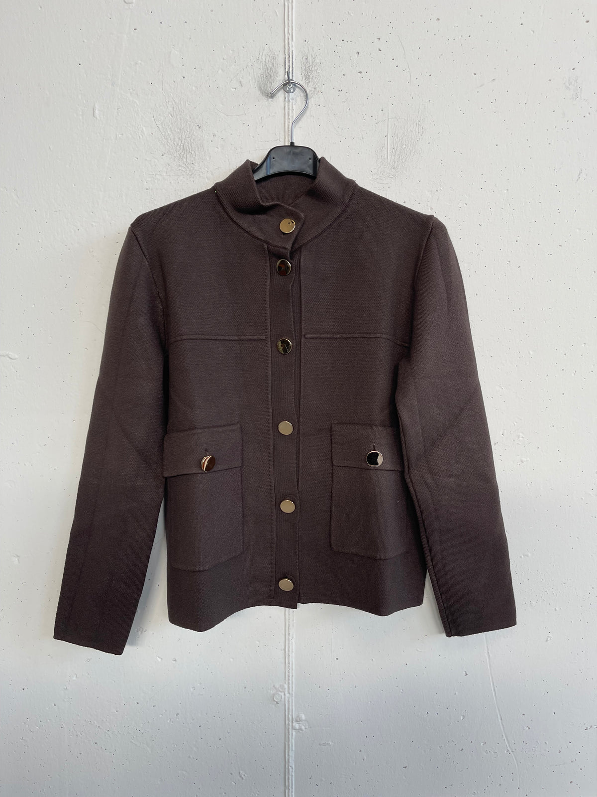 Cardigan con collo alla coreana e taschine