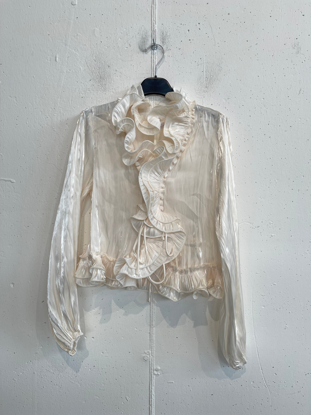 Camicia con voilant effetto traslucido