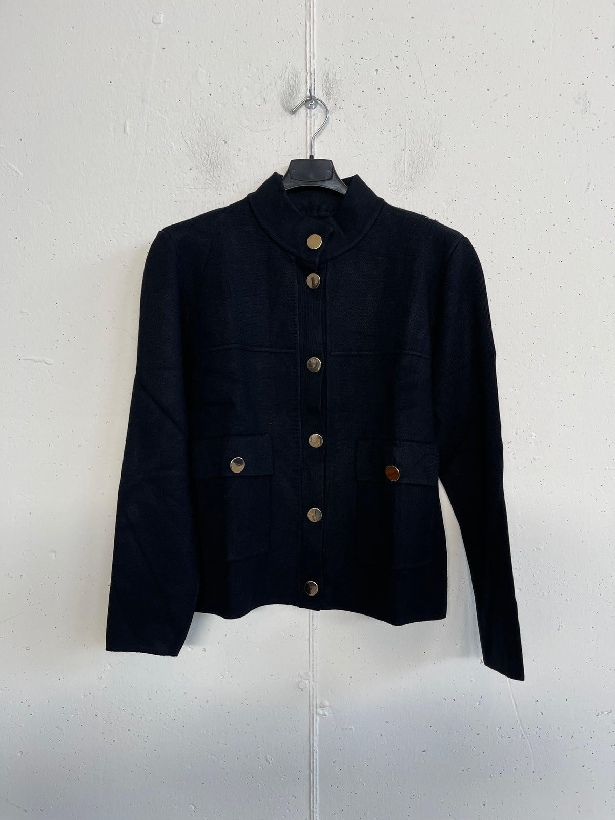 Cardigan con collo alla coreana e taschine