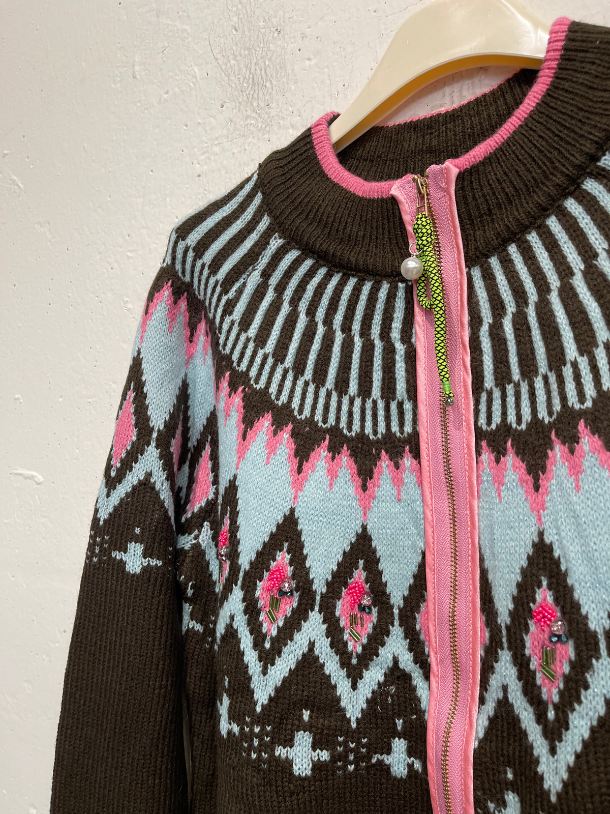 Cardigan in maglia con zip motivo Fair Isle