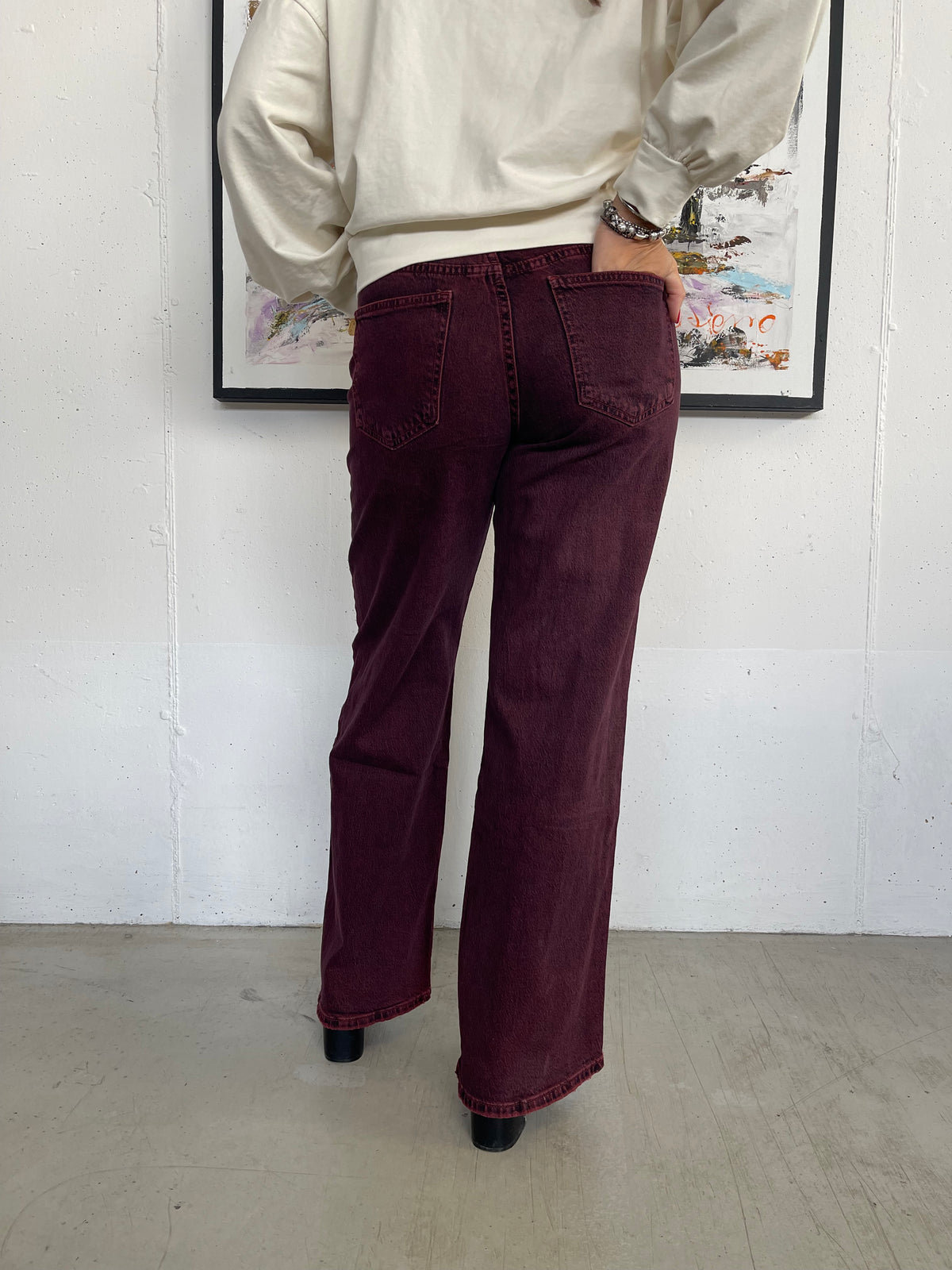 Jeans wide leg bordeaux