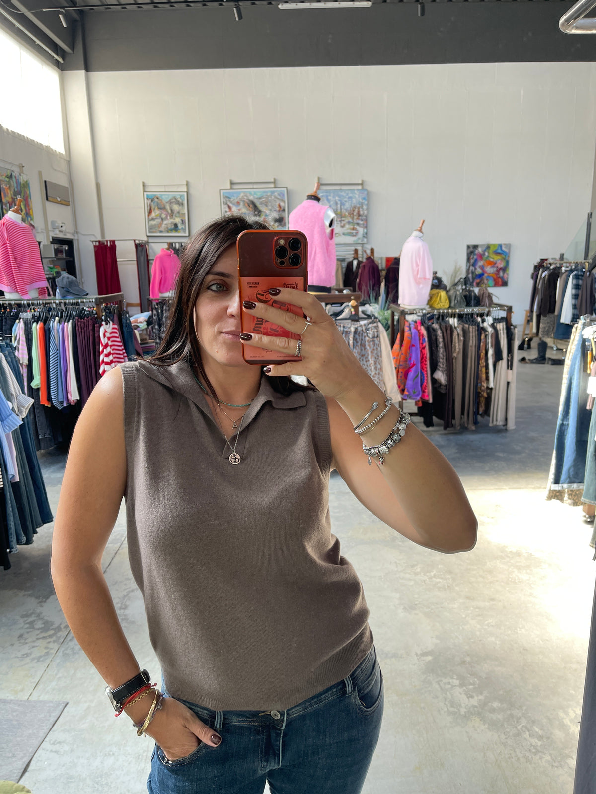 Gilet con colletto misto cashmere e lana