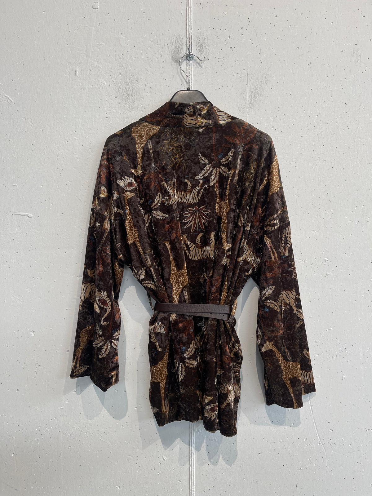 Kimono in ciniglia con cintura ed interno in fantasia