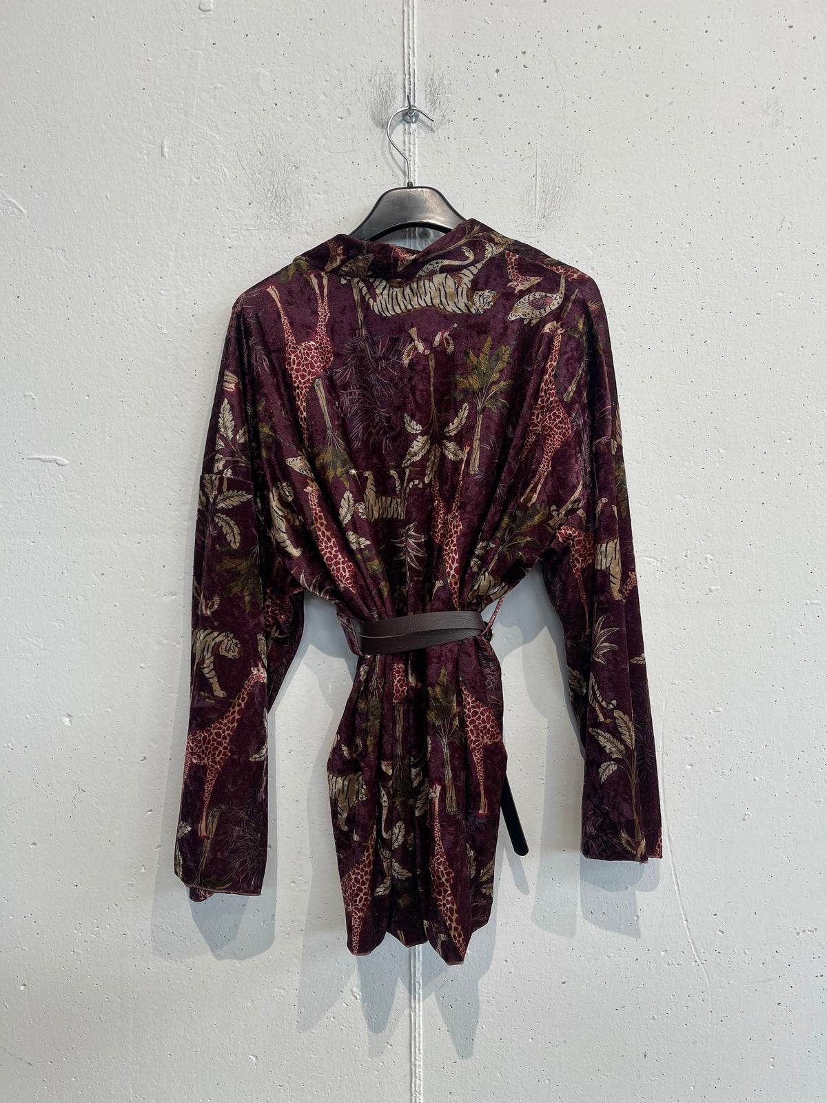 Kimono in ciniglia con cintura ed interno in fantasia