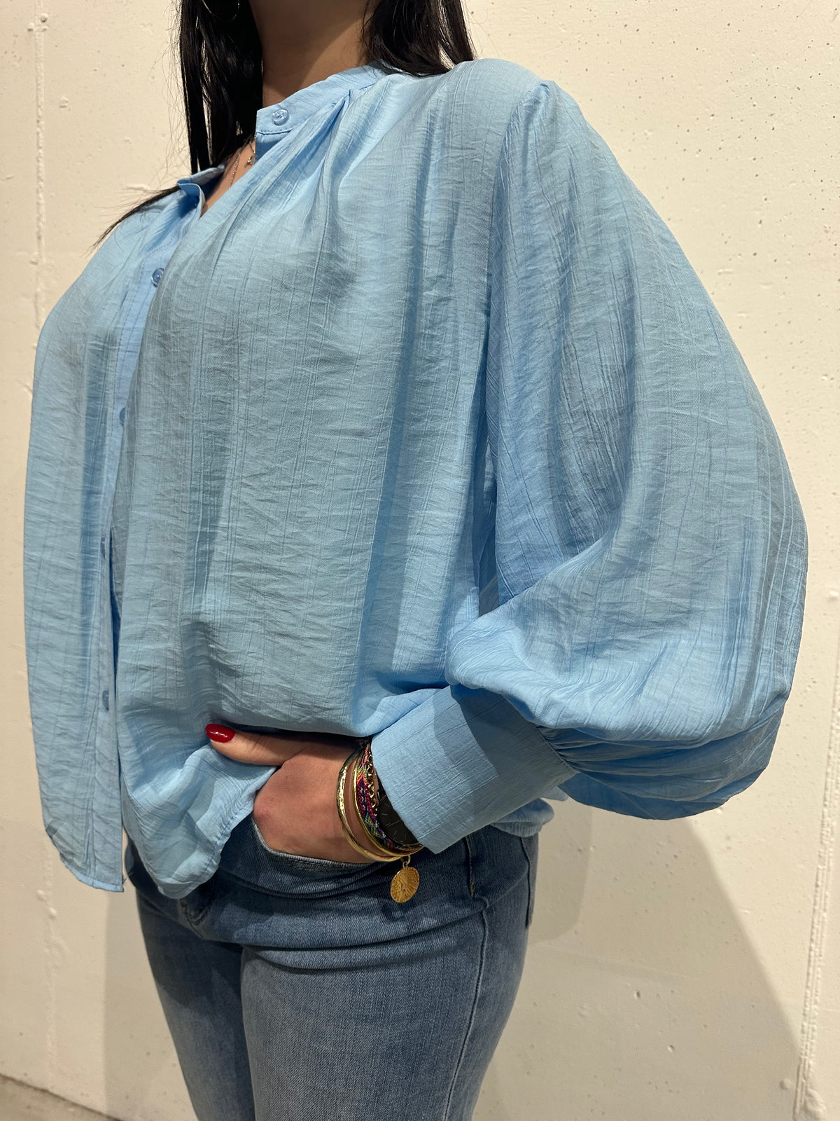 Camicia in viscosa con collo alla coreana